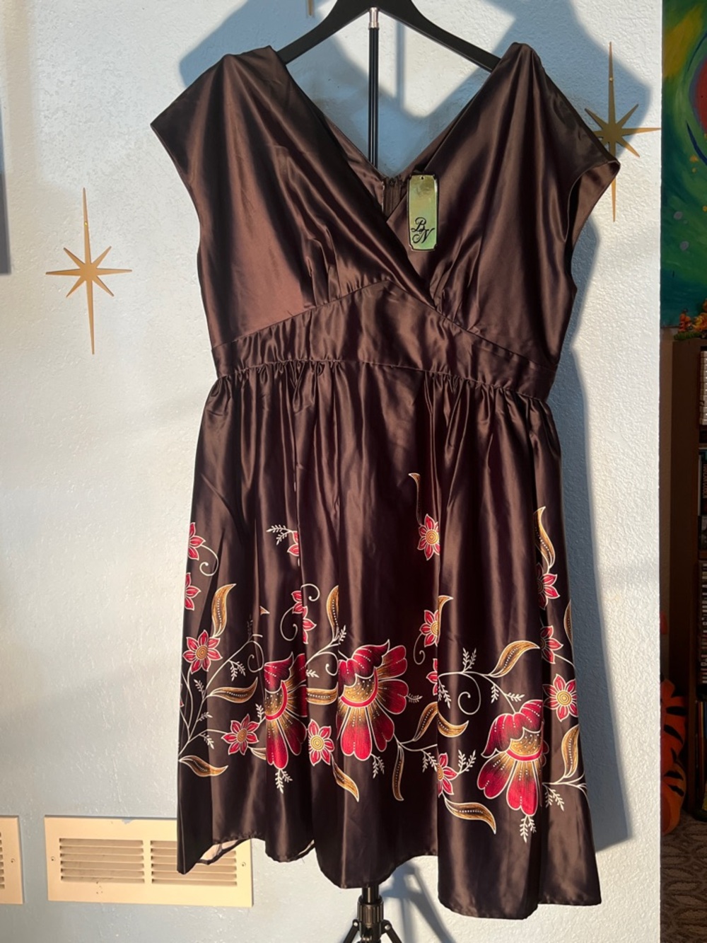 Rockin Bettie Women's Floral Satin Fit-and-Flare Dress
